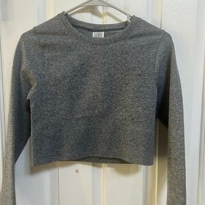 PINK Victoria's Secret Gray Fitted Long Sleeve Crop Sweatshirt